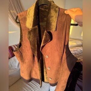 Reversible Brown Suede and Brown Velvet Vest - L/XL